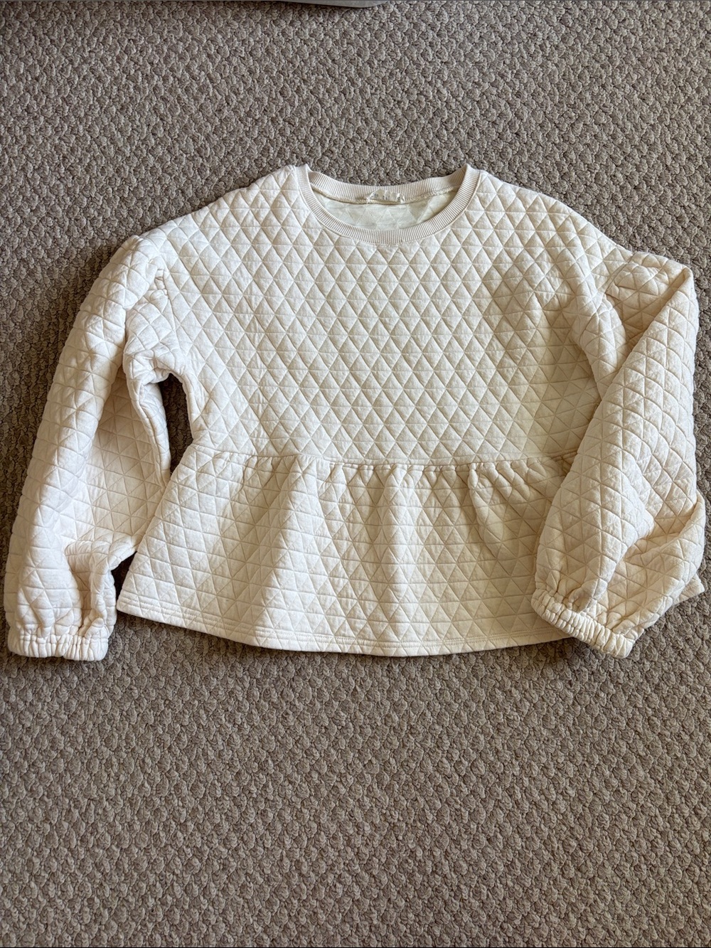 Quilted Peplum Crewneck Sweater - Cream